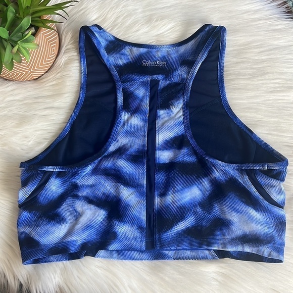 calvin klein • mesh performance quick dry sport bra in tidal blue - Picture 2 of 8